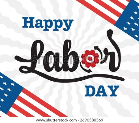 Happy Labor Day greeting vector illustration with a gear.Lettering hand drawn