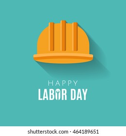 Happy Labor day Greetings Cards design Poster, banner, brochure, flyer. Flat style construction helmet with long shadow.  Web banner or poster for e-commerce. Vector illustration. EPS 10