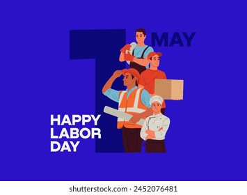 Happy Labor Day, With a Group Of People Of Different Professions, Chef a delivery boy and construction workers. Labour Day On 1 May. vector illustration