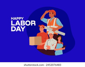 Happy Labor Day, With a Group Of People Of Different Professions, Chef a delivery boy and construction workers. Labour Day On 1 May. vector illustration