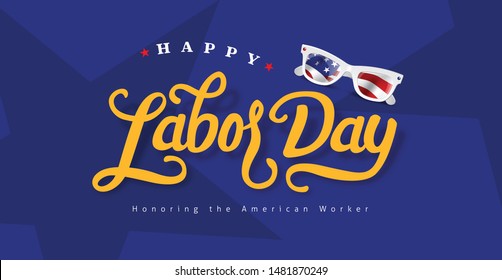 Happy labor day hand lettering  background banner template.Vector illustration .