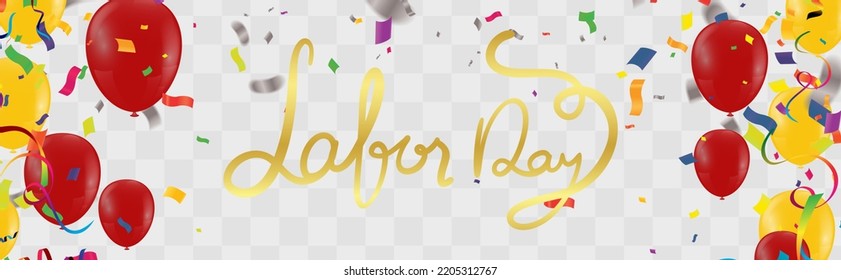Happy labor day hand lettering background banner template decor with balloons flag of america .Vector illustration