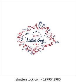 Happy Labor Day handwritten lettering.. Illustration of an American national holiday with a US flag.