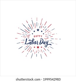 Happy Labor Day handwritten lettering.. Illustration of an American national holiday with a US flag.