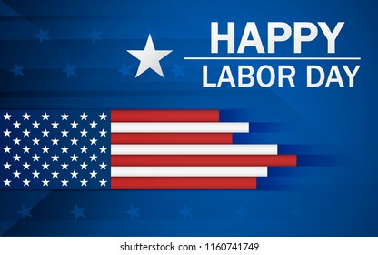 Happy Labor Day holiday banner with background United States national flag.