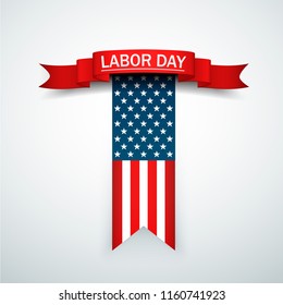 Happy Labor Day holiday banner with background United States national flag.