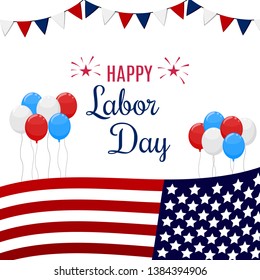 Happy Labor Day holiday banner with United States national flag colors. Vector illustration.