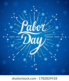 happy labor day holiday banner with fireworks and stars decoration vector illustration design