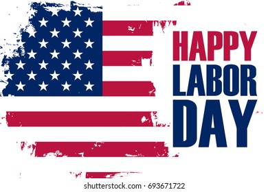 Happy Labor Day holiday banner with brush stroke background in United States national flag colors. Vector illustration.