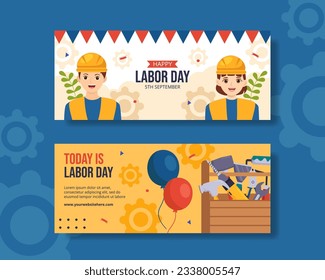 Happy Labor Day Horizontal Banner Flat Cartoon Hand Drawn Templates Background Illustration