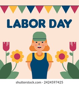 Happy Labor Day Illustration Background. International Labour Day Background. Worker Character Flat Design Illustration