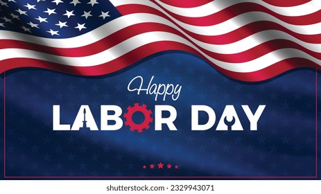 happy labor day illustration and vector with waving usa flag