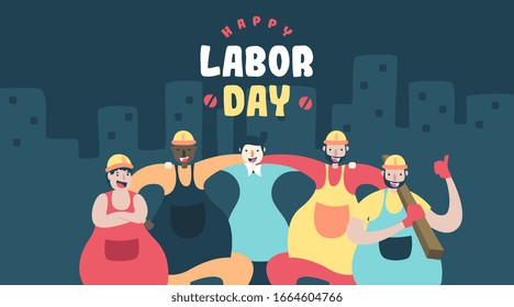 Happy labor day illustration web banner template vector
