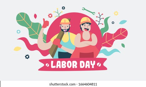 Happy labor day illustration web banner template vector