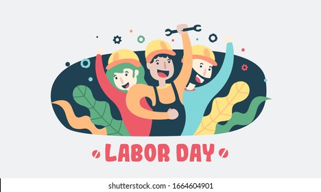 Happy labor day illustration web banner template vector