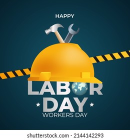 Happy Labor Day of international workers day in 1st May on equipments isolated background vector