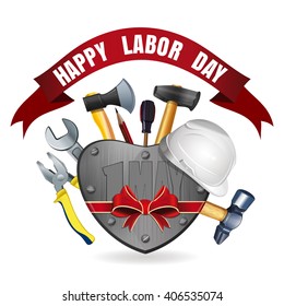 Happy Labor Day. International Workers Day. May Day. Greeting card for Labor Day with a set of tools. Vector illustration