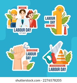 Etiqueta del Día del Trabajo Feliz Ilustración de caricaturas planas de mano Dibujar plantillas de fondo Ilustración
