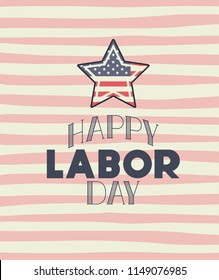 happy labor day label with leafs frame and star