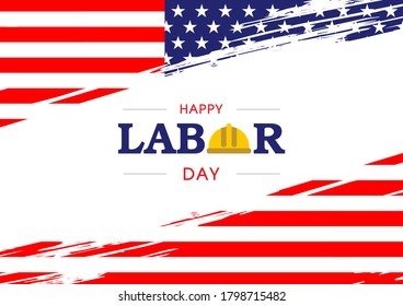 Happy Labor Day lettering creative design on white brush stoke style and the U.S.A flag background.
