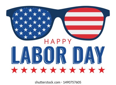 Happy Labor Day lettering design with glasses with USA Flag , Vector Illustration