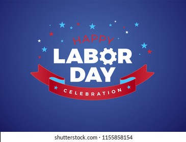 Happy Labor Day Logo Celebration Vector Illustration - USA Happy Labor Day Logo Bbq Grill Weekend Party Lettering Design, Blue Background 