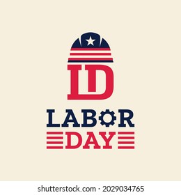 Happy Labor Day Logo Design. Letter Monogram L D LD DL for Labor Day with Construction Helmet. Vintage Retro Hipster Logo Design Template.