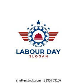 
Happy Labor Day Logo Design. Gear Badge with United States theme to Celebrate Labor Day