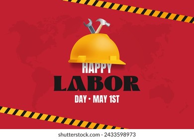 Happy Labor Day May 1st. May Day banner of international workers day with equipments work illustration