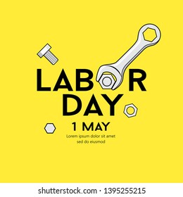Happy Labor day message Vector Wrench Design on yellow background , illustration