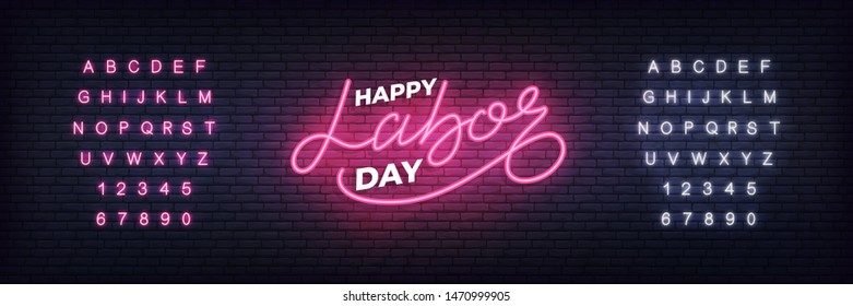 Happy Labor Day neon. Glowing lettering sign for USA Labor Day celebration.