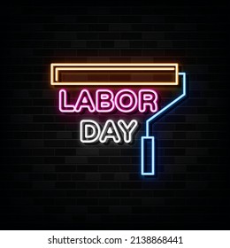 Happy Labor Day Neon Signs Vector 