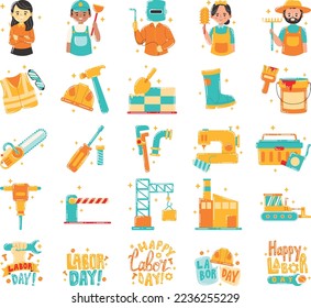 Happy Labor Day On 1 May. Tools front view. Vector illustration design.