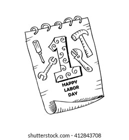 Happy Labor Day on Note Paper. Hand drawing illustration.