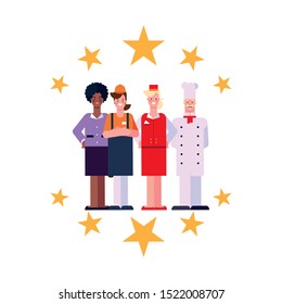 happy labor day - people professional golden stars vector illustration