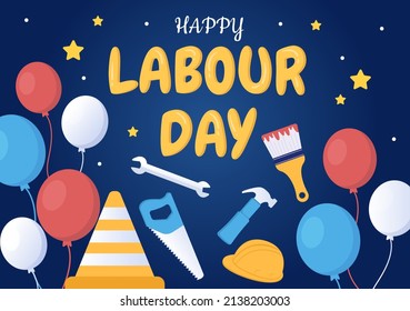 Happy Labor Day from People of Various Professions, Different Background and Thanks to Your Hard Work in Flat Cartoon Illustration for Poster
