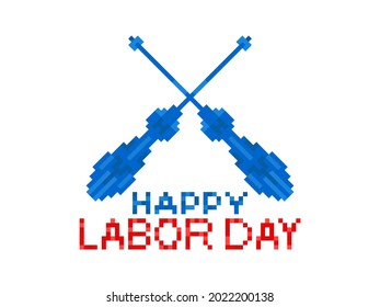Happy Labor Day. Pixel art two crossed screwdrivers. 8 bit screwdriver. Design of advertising materials, banners and posters. Vector illustration