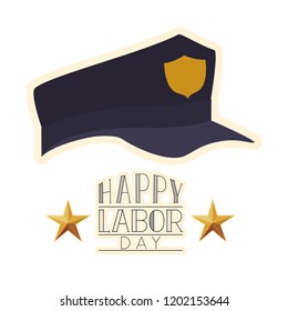 happy labor day with police hat isolated icon