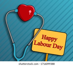 Happy labor day poster or banner design. 1 May International Labor Day. Illustration of a stethoscope.