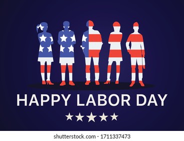 Happy Labor Day Poster With People Of Different Occupations Over Background With Copy Space.
