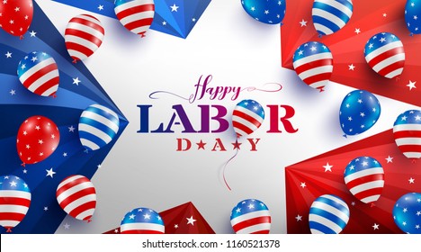 Happy Labor Day poster template.USA labor day celebration with American balloons flag,star and tools.Sale promotion advertising banner template for USA Labor Day Brochures,Poster or Banner