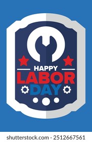Happy Labor Day. Public federal holiday, celebrate annual in United States. American labor movement. Patriotic american elements. Poster, card, banner and background. Vector illustration