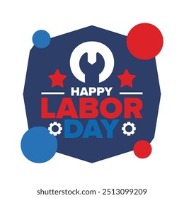 Feliz Dia do Trabalho. Feriado federal público, comemorar anual nos Estados Unidos. Movimento trabalhista americano. Elementos patriotas americanos. Cartaz, cartão, faixa e fundo. Ilustração vetorial