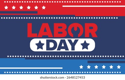 Happy Labor Day. Public federal holiday, celebrate annual in United States. American labor movement. Patriotic american elements. Poster, card, banner and background. Vector illustration