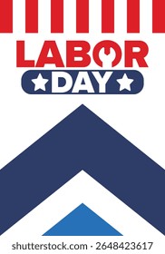 Happy Labor Day. Public federal holiday, celebrate annual in United States. American labor movement. Patriotic american elements. Poster, card, banner and background. Vector illustration