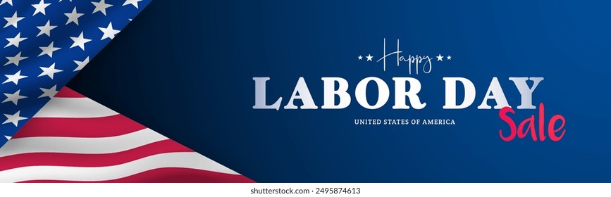 Happy Labor Day sale banner with US flag