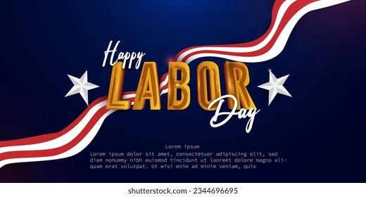 Happy Labor Day September 4th  concept. 3d golden texts on Labor Day. Horizontal Poster and banner design vector illustration.