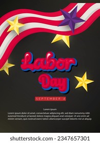 Happy  Labor day, September 4th  festival concept. USA flag and golden star poster design vector illustration.