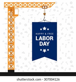 Happy Labor Day, September 7th, hanging board with typography. United state of America, American Labor day design. Beautiful USA flag Composition. Labour Day poster design