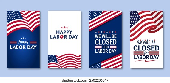 Happy Labor Day Set of 4 Social Media Story Banner Templates